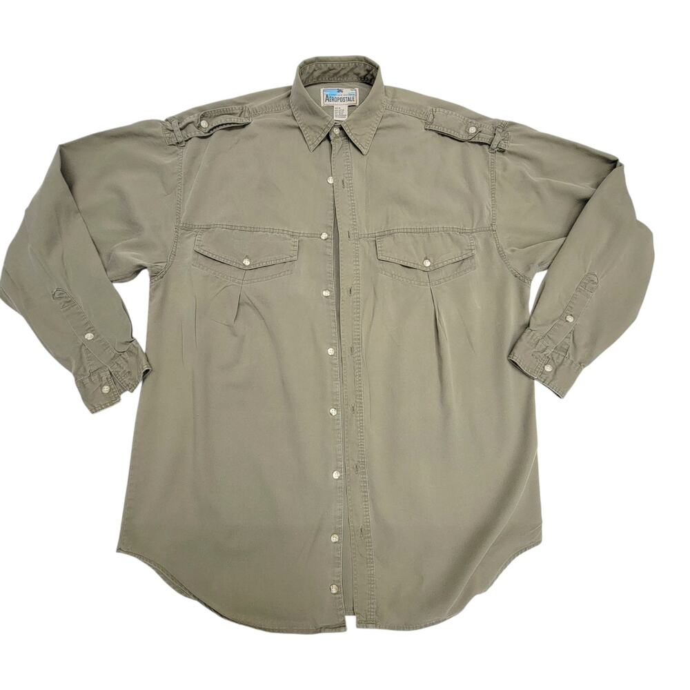 Vtg Compagnie Generale Aeropostale Safari Shirt Mens M Green Military 80s 90s